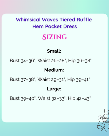 Size chart for a dress with measurements on a gradient background