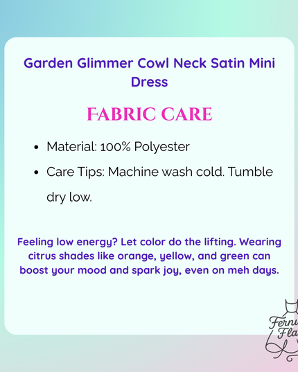 Garden Glimmer Cowl Neck Satin Mini Dress