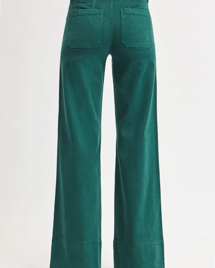 Emerald wide-leg pants on a white background