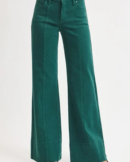 Emerald wide-leg pants on a white background