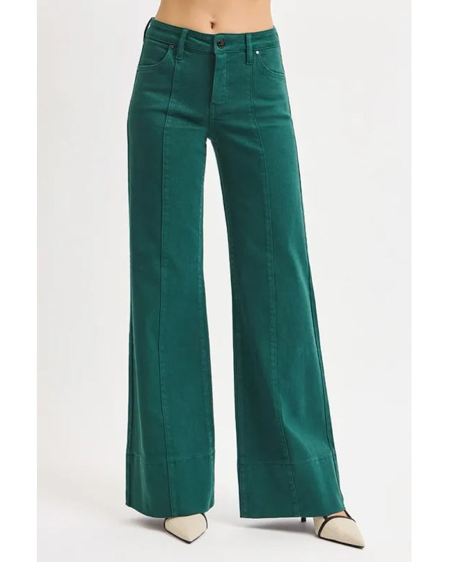 Emerald wide-leg pants on a white background