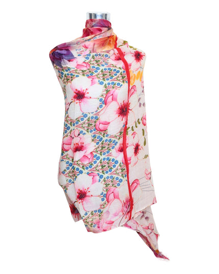 Premium Quality Floral Printed Scarf Silk and Wool Mix Lightweight MSW104