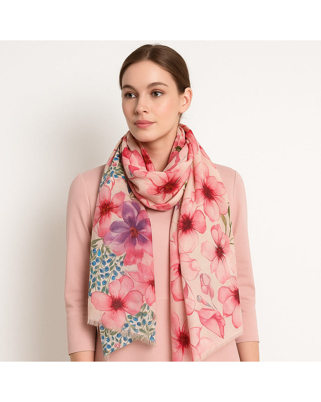 Premium Quality Floral Printed Scarf Silk and Wool Mix Lightweight MSW104