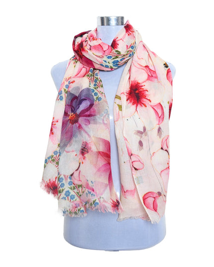 Premium Quality Floral Printed Scarf Silk and Wool Mix Lightweight MSW104