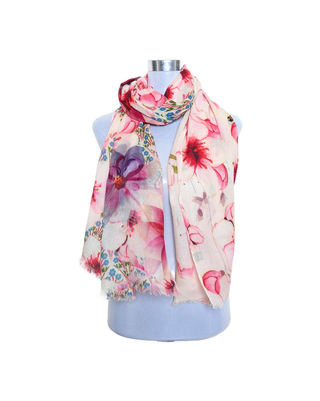 Premium Quality Floral Printed Scarf Silk and Wool Mix Lightweight MSW104