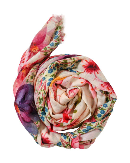 Premium Quality Floral Printed Scarf Silk and Wool Mix Lightweight MSW104