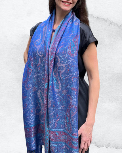 Royal Blue Modal Jamawar Pashmina Scarf