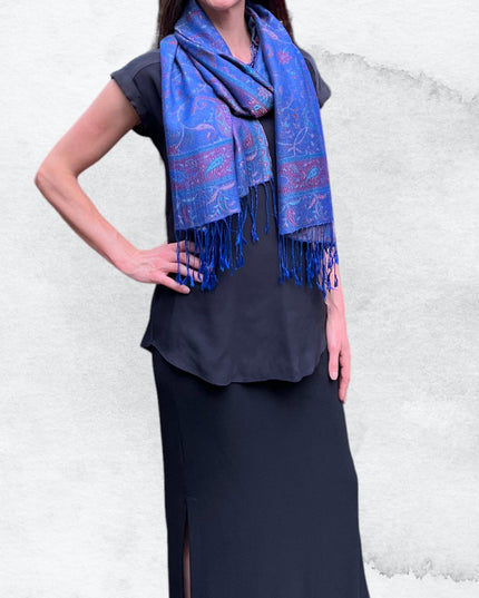 Royal Blue Modal Jamawar Pashmina Scarf