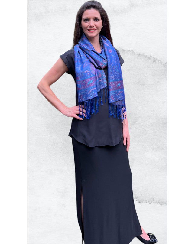 Royal Blue Modal Jamawar Pashmina Scarf