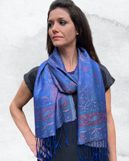 Royal Blue Modal Jamawar Pashmina Scarf