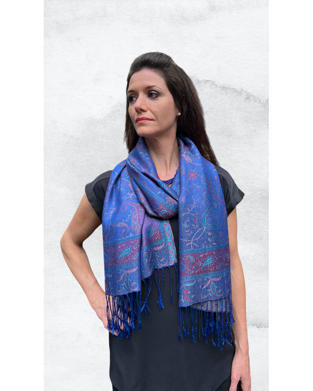 Royal Blue Modal Jamawar Pashmina Scarf