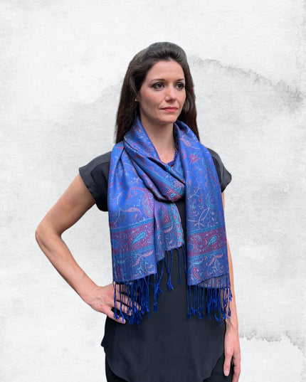 Royal Blue Modal Jamawar Pashmina Scarf